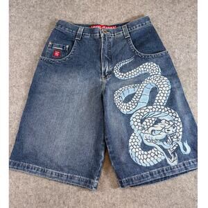 VINTAGE JNCO Jeans Shorts Men Denim Snake Graphic Baggy Jorts Skater Y2K Size 32
